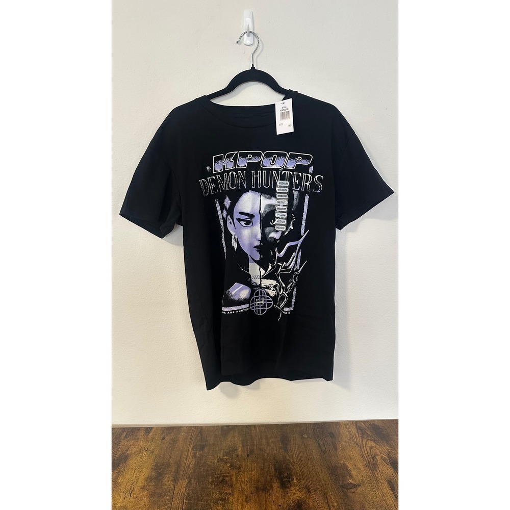 Kpop Demon Hunters Graphic Tee Black Anime Style T-Shirt Kids Medium New